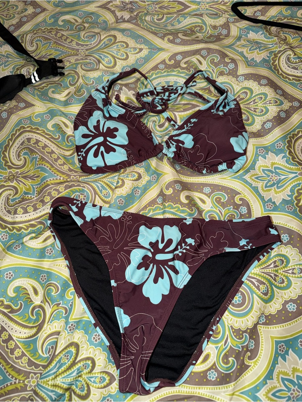 Cupshe Brown and Light Blue Floral Halter Bikini
